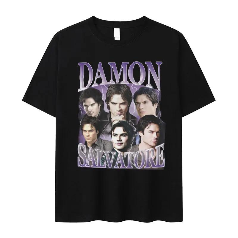 Retro Damon Salvatore IanSomerhalder TV Drama Pattern Tshirt for WomenGothic Fashion Summer Tshirt for Women's Street Wear