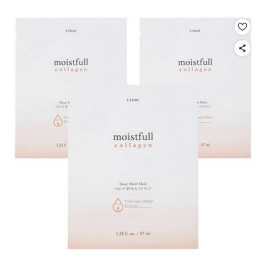 ETUDE Moistfull Collagen Deep Sheet Mask Hydrating Firming Face Mask 3pcs