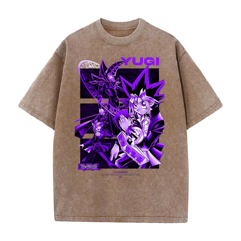 YUGI YuGiOh Anime Printed Tshirt Summer Short Sleeve Cotton Tee Shirt Hip Hop Vintage Washed Oversized Tops Mens Clothing