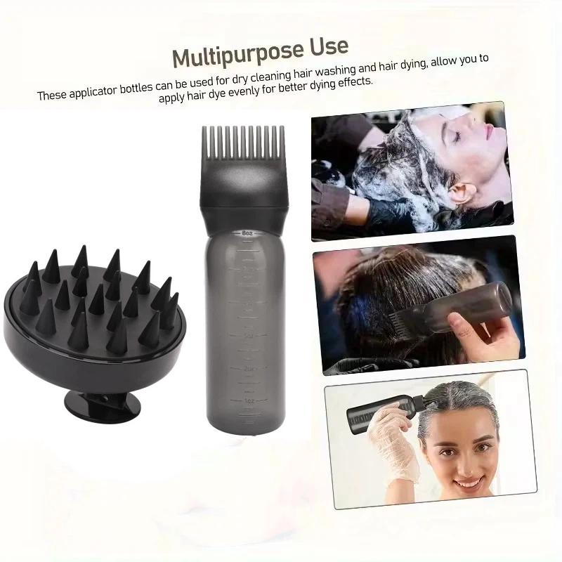 

2 шт. Щітка-головка для шампуню, Гребінець-масажер для шкіри голови, Пляшка-аплікатор для фарби для волосся, відтінкової олії з щіткою, Інструменти для укладання волосся в перукарському салоні
