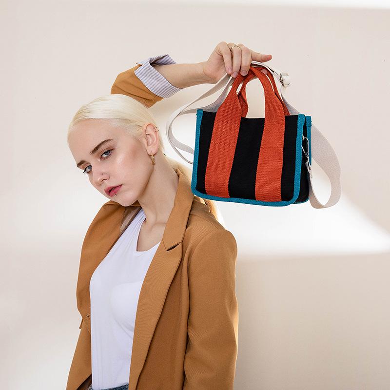 Korean Color Block Canvas Handbag Women's Fashion, Large & Small Sizes, Work & Casual Crossbody Bag