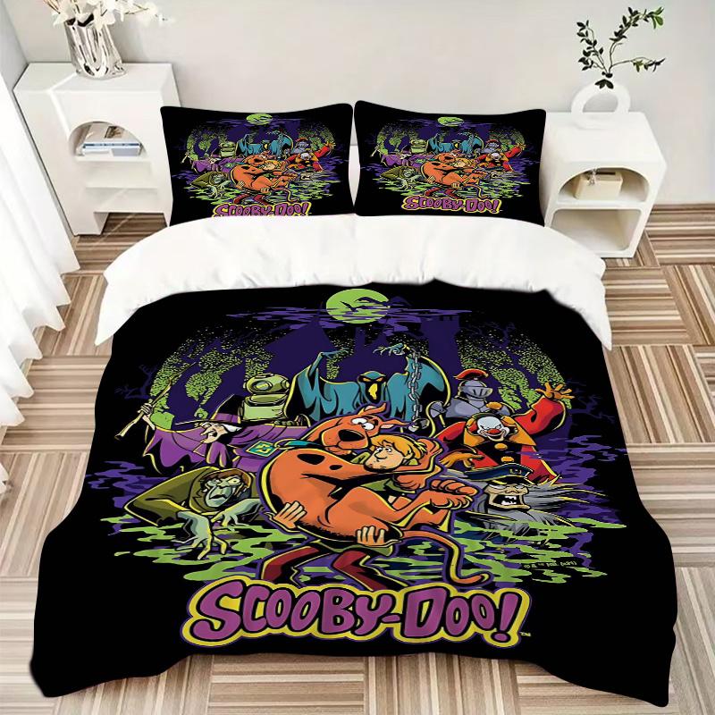 3pcs Mystery in the Haunted Forest Scooby Doo Bedding Set 1 Soft Quilt Cover + 2 Pillowcases, Suitable for All Seasons.H062