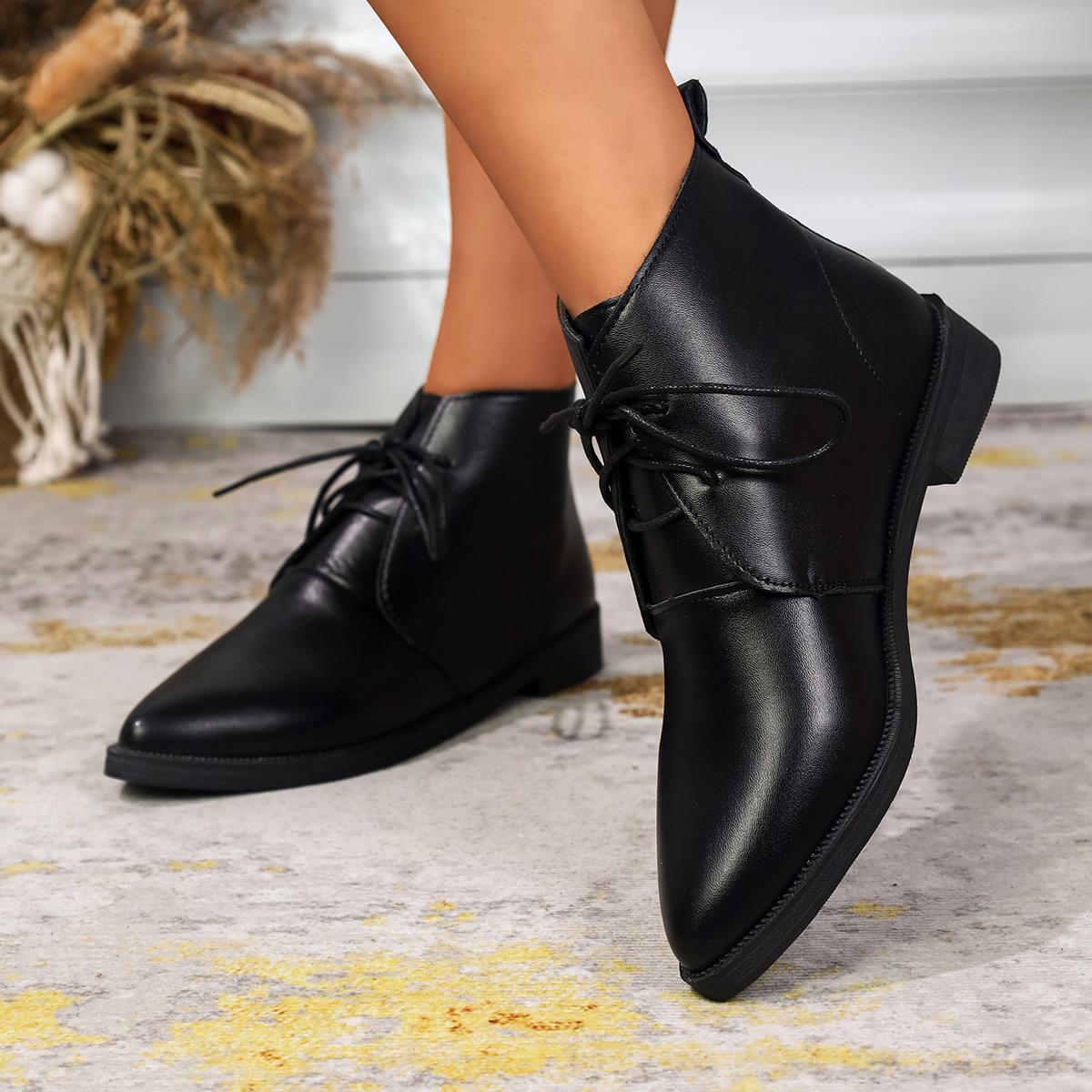 

Autumn and Winter New Pointed Comfortable Casual Work Boots Fashionable and Sexy Plus Size Lace Up Short Boots for Women 35