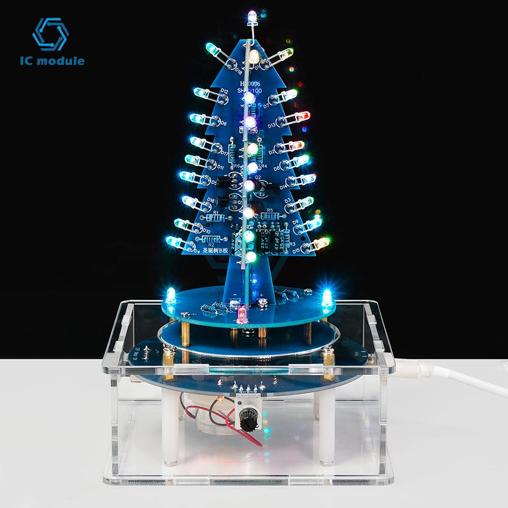 Árbol de Navidad de Luz Fluida LED Colorido 3D Kit Electrónico DIY CC 5V Caja de Música Giratoria Micro USB Práctica de Soldadura Proyecto de Navidad