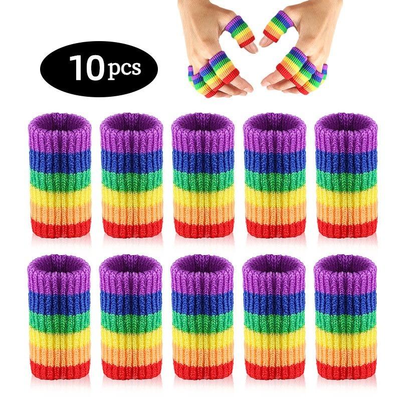 10pcs New Arrival Rainbow Finger Guards - Breathable Nylon Protective Sleeves for Sports, Basketball, Badminton