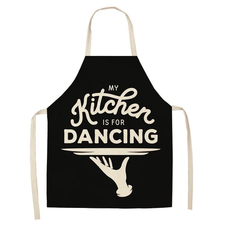 Cake Letters Women's  Kitchen Cotton Linen Apron Black Bib Household CleaningCooking