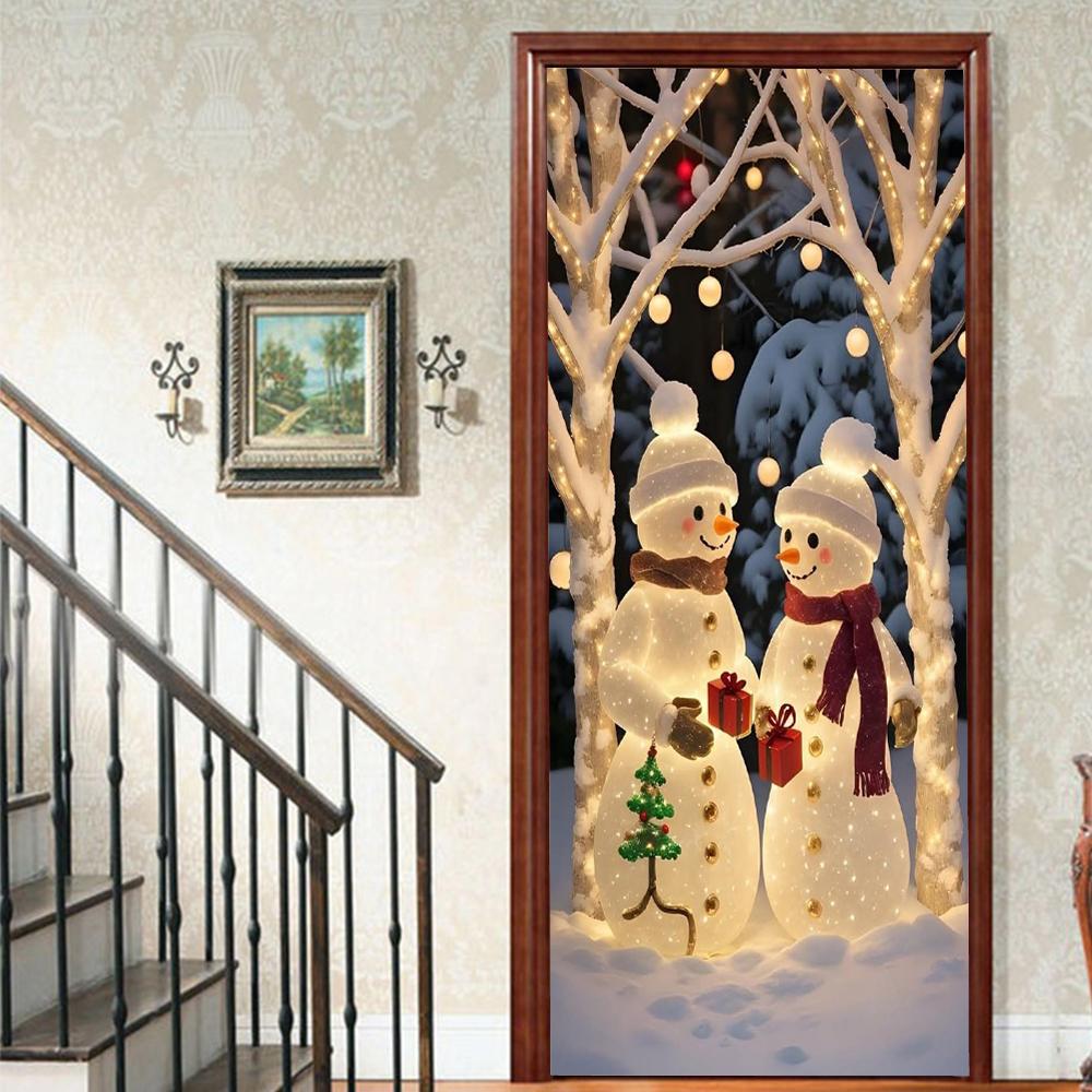 Christmas Santa Claus PVC Self-Adhesive Waterproof Door Sticker Modern Simulation Door Mural Wallpaper Living Room Study Home Decor Art Door Poster