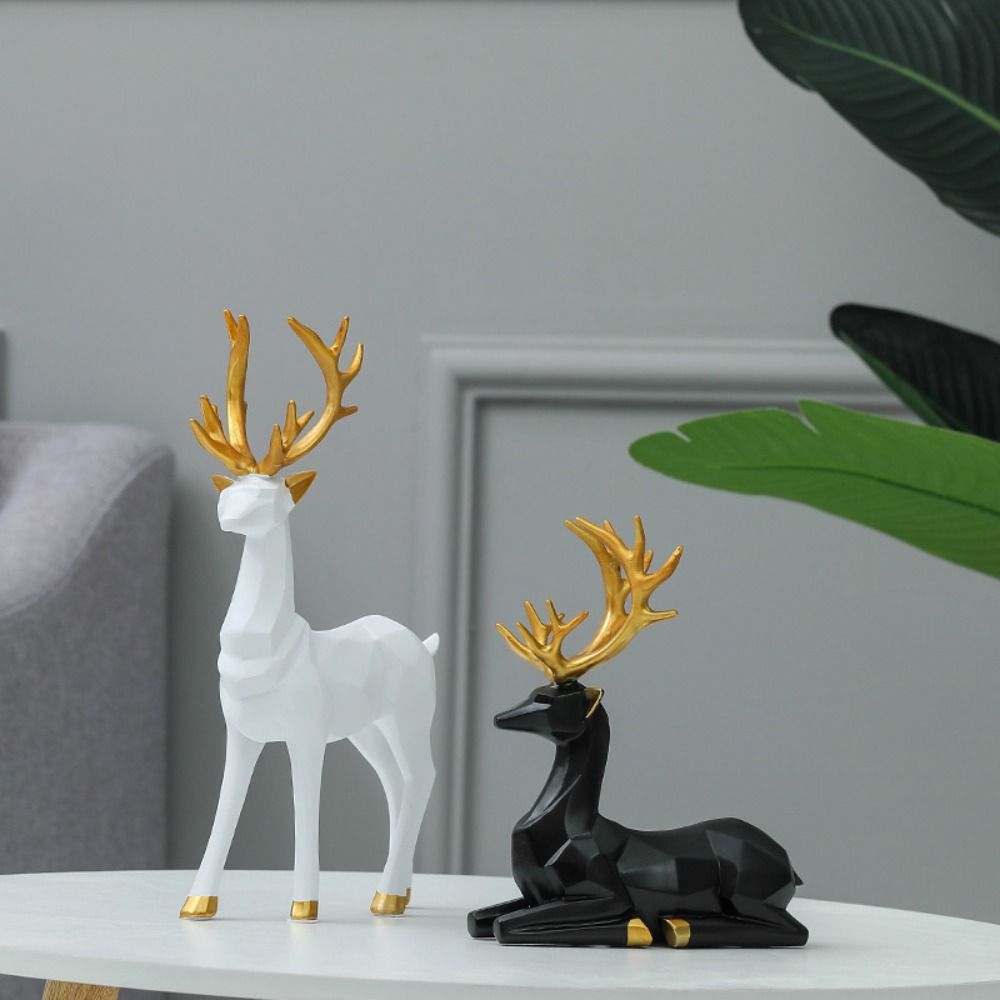 

Gold Elk Statues Resin Festival Reindeer Statues Geometric Elk Sculpture Living Room
