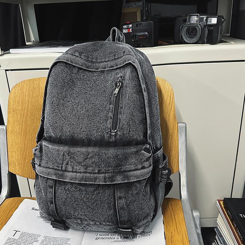 Джинсовый рюкзак женский ретро нишевый новый студенческий школьный рюкзак легкий повседневный рюкзак чёрный