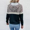 Leopard Print Patchwork Women Hoodie Loose Winter Fall Pocket Sweatshirt