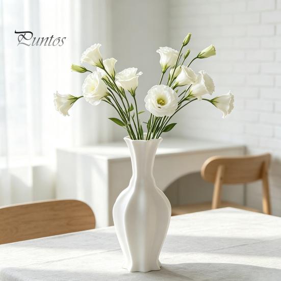 Bedroom Floral Container 3D Printed Minimalist Vase with Wavy Rim, Modern Flower Vase, Decorative Arrangement Holder Ceramic for Flowers & Artificial