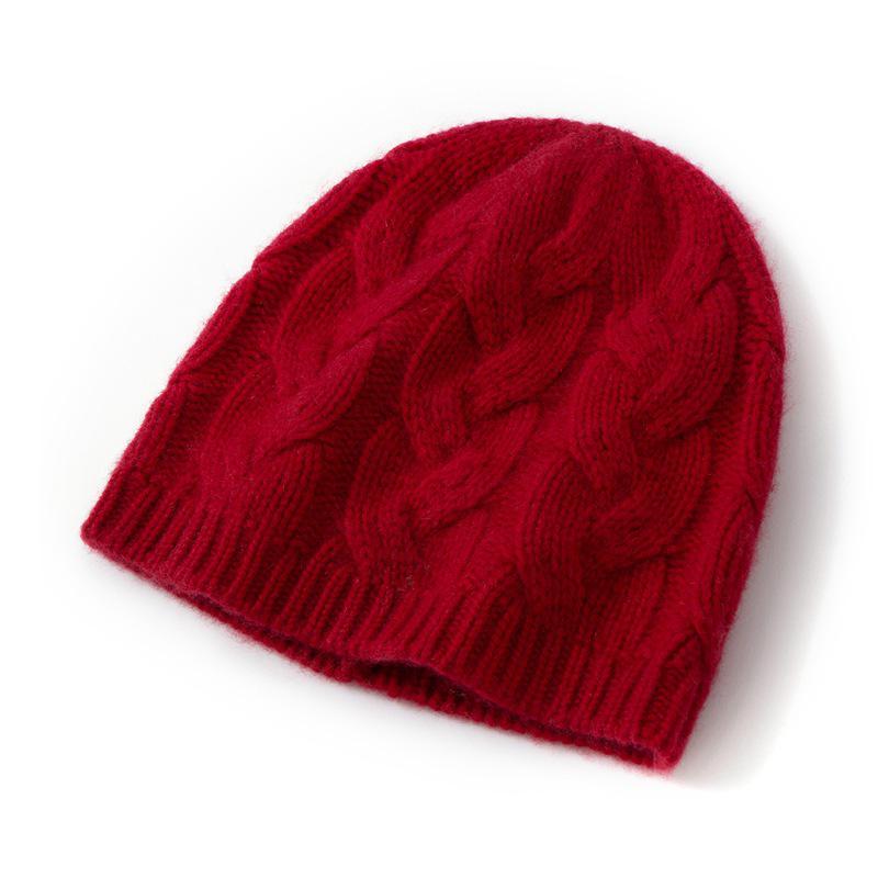 Thick Warm Cashmere Cable Knit Beanie for Women - Trendy Autumn/Winter Wool Head Wrap