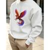 Men'S Graphic Print Crew Neck Sweatshirt With Colorful Phoenix Bird Design, Loose Fit, For Streetwear And Outdoor Wear.