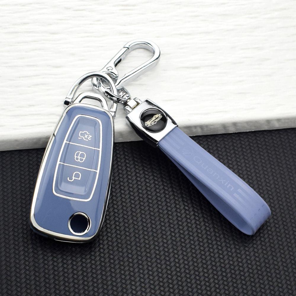 Soft Folding Car Key Case for Ford Focus Ranger Mondeo S-Max C-Max Galaxy Transit Tourneo Custom Auto Key Protector Keychain