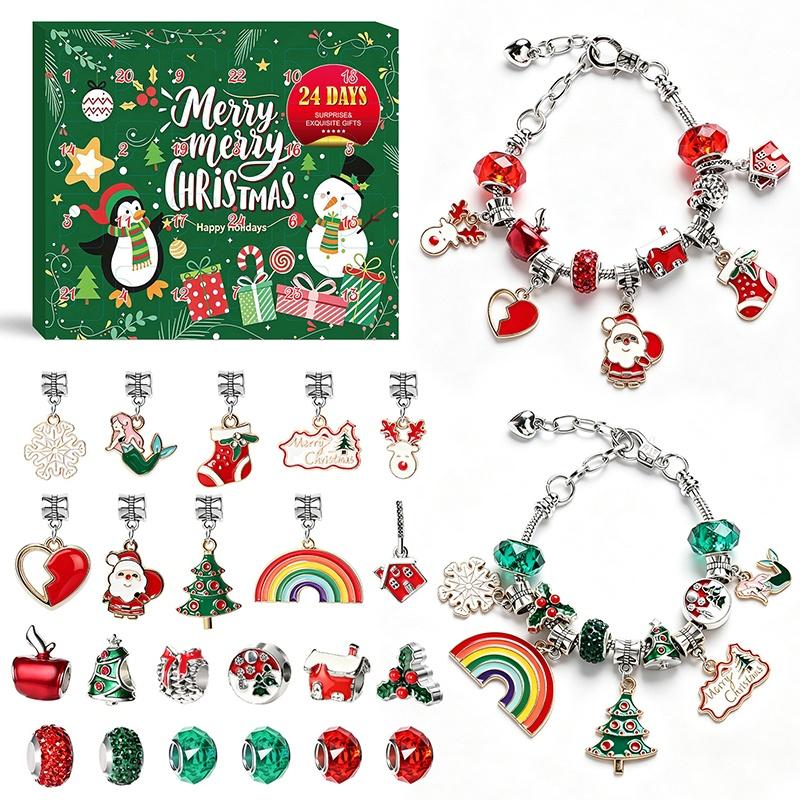Weihnachts-Adventskalender Schmuckherstellungs-Set Mit Mehreren Thematischen Anhängern Für DIY Armbänder Und Halsketten Für Mädchen Weihnachtsgeschenke