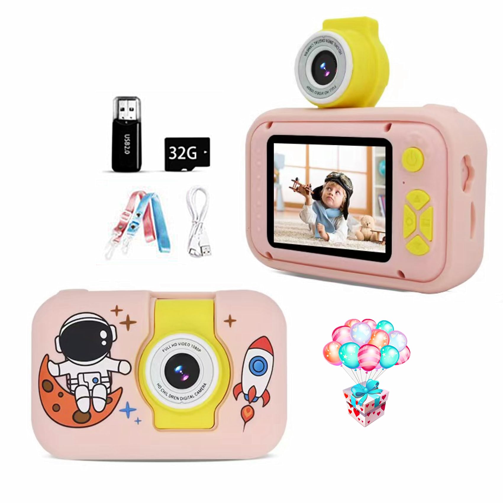 

Blossom 48MP Kids 1080P HD Video IPS с 32 ГБ памяти 4-кратный зум USB Dual Digital Защитная перевернутая камера FOROMONE [Cherry Season], камера, 2,0 дюйма