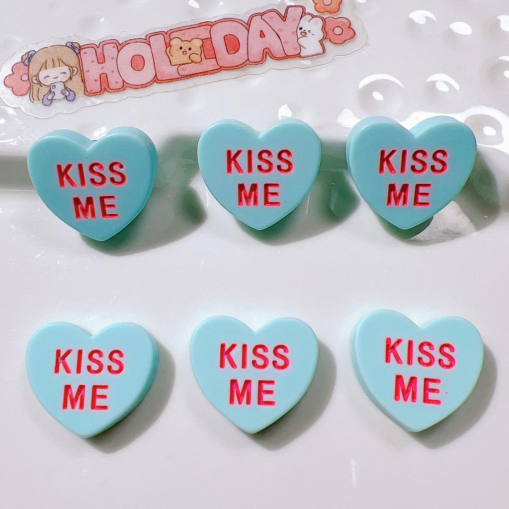 10Pcs New Cute Cartoon Heart Shaped KISS ME Series Flat Back Ornament Jewelry Bows Accessories