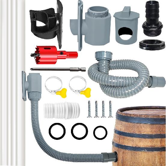 Rain Barrel Diverter Kit, Rainwater Collection System with Adjustable Valve and Hose, Rain Water Diverter for Downspout, Downspout Diverter Fits for