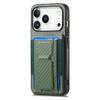 For iPhone 17 Pro Case with Card Holder Kickstand Fiber Pattern Leather Back Cover
