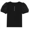 Été Patchwork dentelle fleur manches bouffantes coton T-Shirt boutons col rond femmes élégantes dames mince hauts à la mode