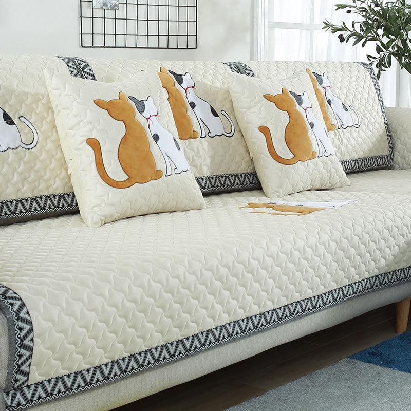 Cartoon Cat Fabric Anti Slip Winter Simplicity Modern Four Seasons Universal Full Package Sofa Cushion Cover