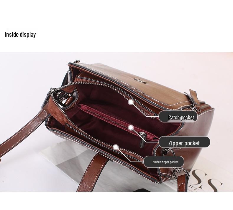 2025 Women's Genuine Leather Retro Handbag - Trendy, Versatile Shoulder & Crossbody Bag