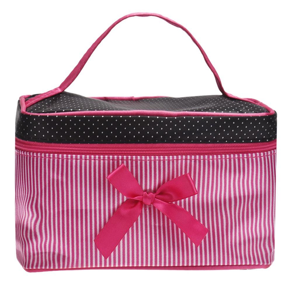 

Cute Portable Cosmetic Bag Bow Stripe Wash Organizer Handbag Toiletry Pouch Storage Women Girl розы красного