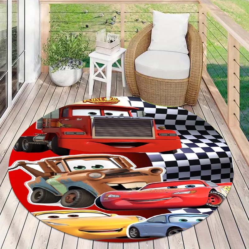 Tappeto Rotondo Tappeto Circolare Antiscivolo con Pattern di Saetta McQueen per Camera da Letto dei Bambini Stanza dei Giochi