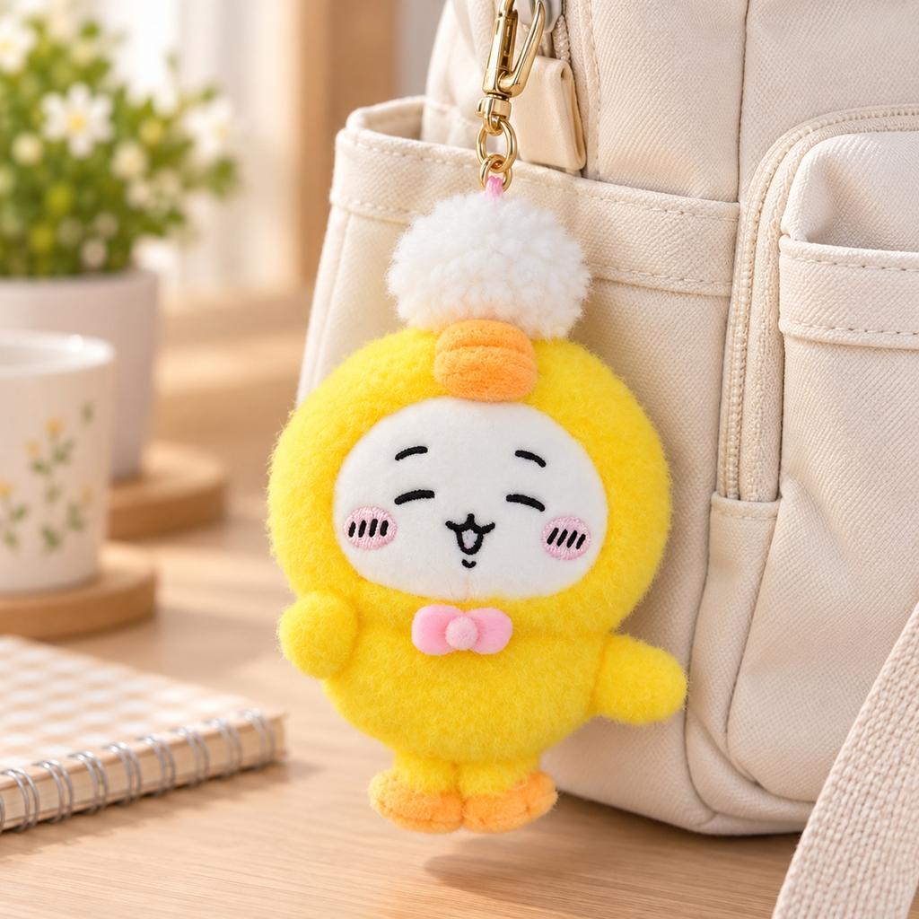 -Haired Yellow Plush Pendant, Cute Stuffed Animal Hanging Ornament for Bags and Backpacks