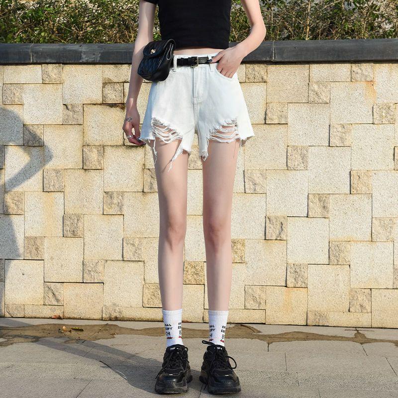 Trendy High-Waisted Light Fringe Denim Shorts for Women - Loose, Slim-Fit, Ripped A-Line Summer Style