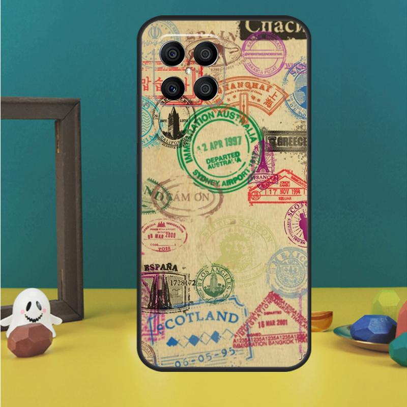 

Passport Travel Stamps Case For Honor X9a X8a X8b X9b X9c X8 X9 50 70 90 Lite Honor 200 Lite Magic 7 5 6 Pro Cover Honor Magic7 Pro