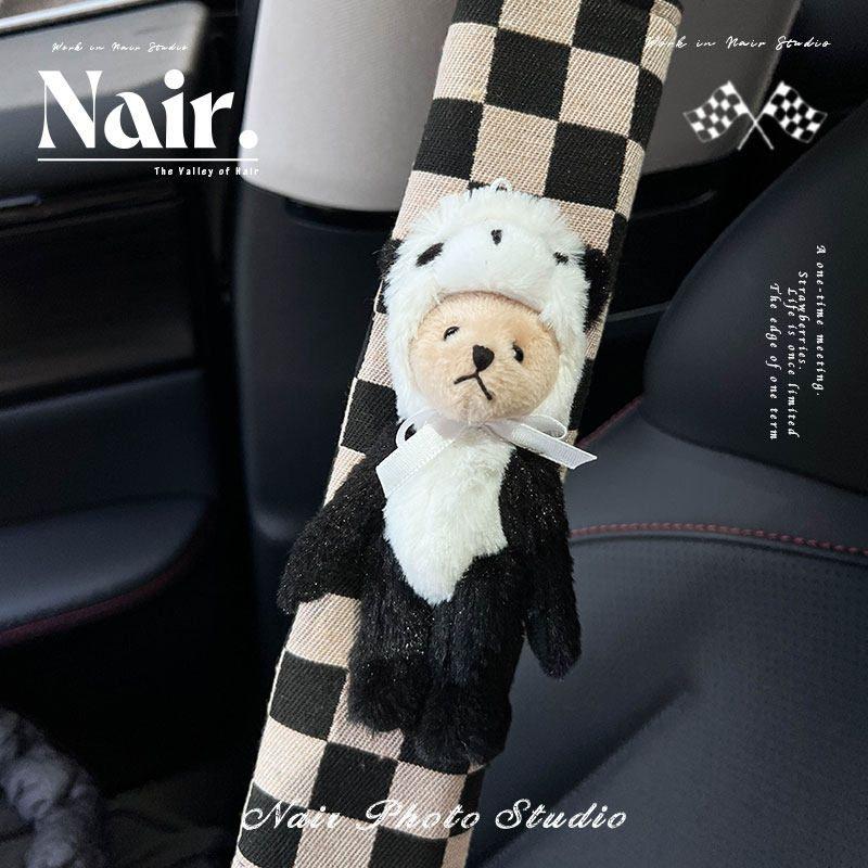 Gulinell Panda Creative Car Safety Belt Shoulder Pad Cover Car Plush Cute Doll Car Protective Cover Decoration Panda Benxiong - Seatbelt Shoulder Pad(Single)