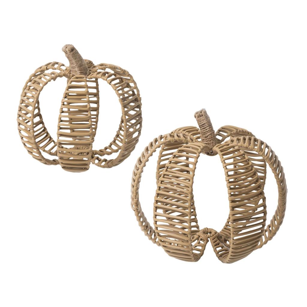 Faux Rattan Pumpkin Decoration Artificial Pumpkins Rustic Statue Fake Pumpkin Ornament for Autumn Mantel Thanksgiving Harvest