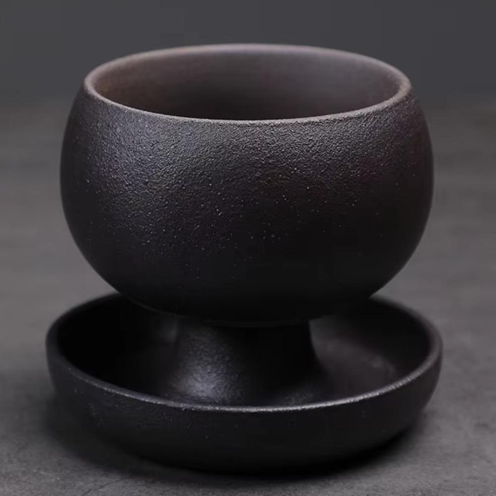 Kiln Glaze Ceramic Coffee Cup with Saucer Milk Cup Japanese Style Rotate Tea Cup Home Use чёрный