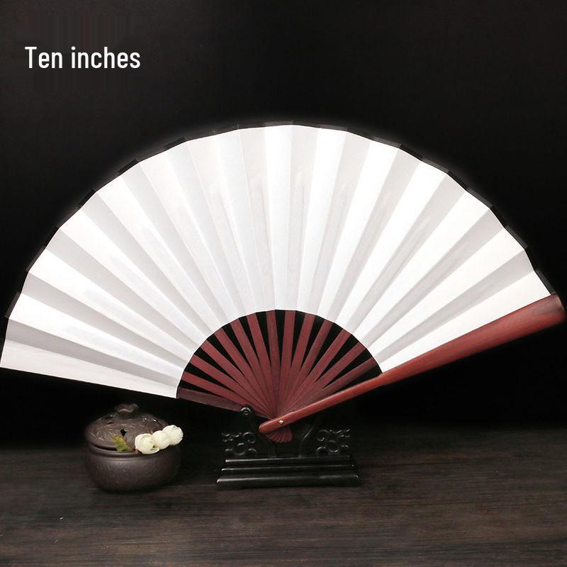 Traditional Chinese Silk Bamboo Folding Fan with Ink Landscape