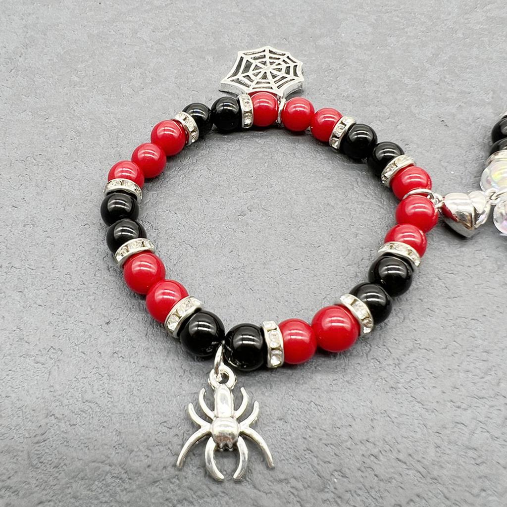 2Pcs Fashion Halloween Spiders Couple Bracelets Magnetic Heart Charm Bangle Festival Hand Link Jewelry Accessories Gift