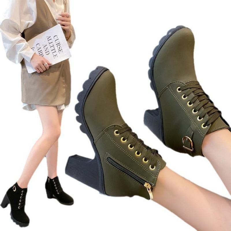 Large size spring and autumn new thick heel high heel Martin boots women's strap belt buckle ankle short boots