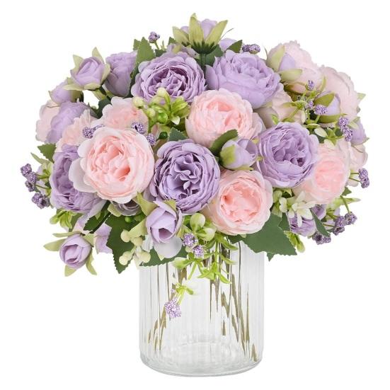 5-Head Artificial Peony Bouquet with Buds Realistic Faux Silk Peony Flower with Stem for Wedding Bridal Bouquet Floral Arrangement Table Centerpiece