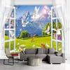 3d Window Snow Mountain Wallpaper Grassland Animal Landscape Photo Wall Murals Living Room Bedroom Wall Paper