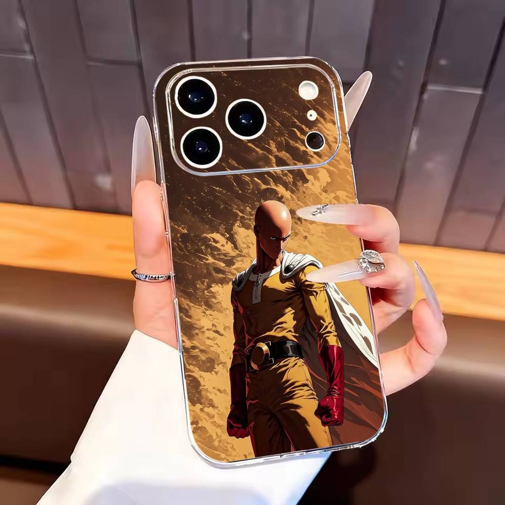 

One Punch Anime Man Phone Case For iPhone17,16,15,14,13,12,11 Plus,Pro Max Soft Transparent Cover iPhone16plus