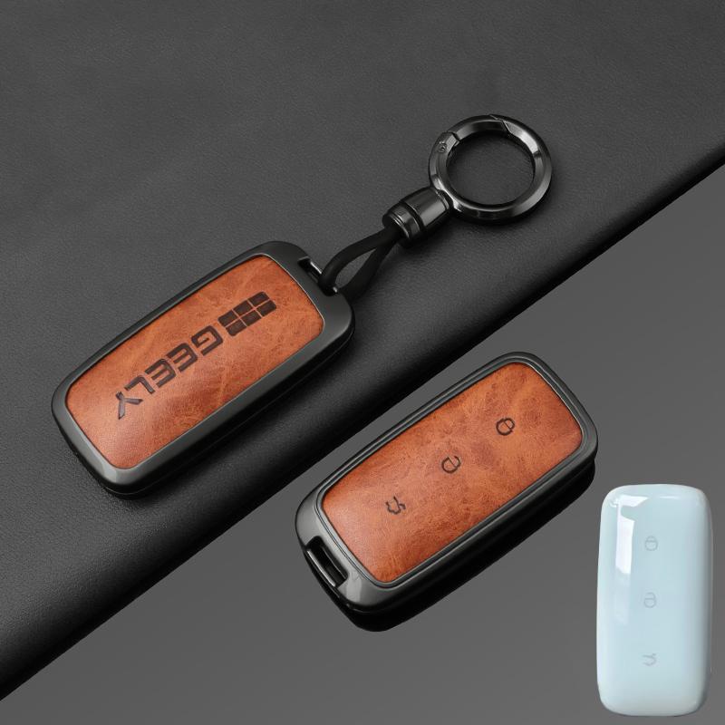 

Metal Leather Car Key Case Cover for Geely Galaxy EX5 E5 L6 L7 EMI NO.1 Proton E.MAS 7 5 E8 Starry 8 Cityray Car Accessories
