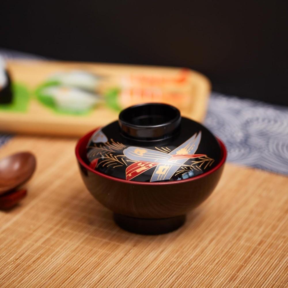 New With Lid Miso Soup Bowl Double Color Soup Container Soup Bowl with Lid Maple Leaf Japanese Rice Bowl Dining Accessories