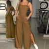 Women's Sleeveless Wide Leg Jumpsuit with Side Pockets And Button Closure Solid