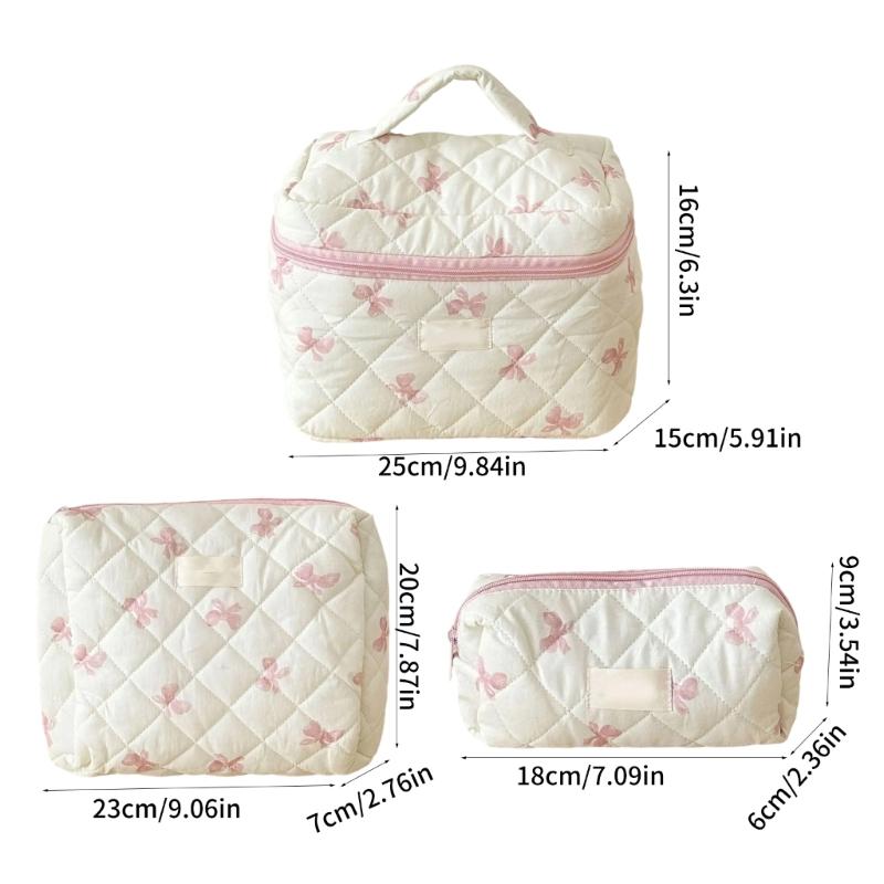 3Pcs Large Cosmetic Pouch Makeup Bags with Sweet Bows Design Storage Organizer For Storing Cosmetics And Toiletries