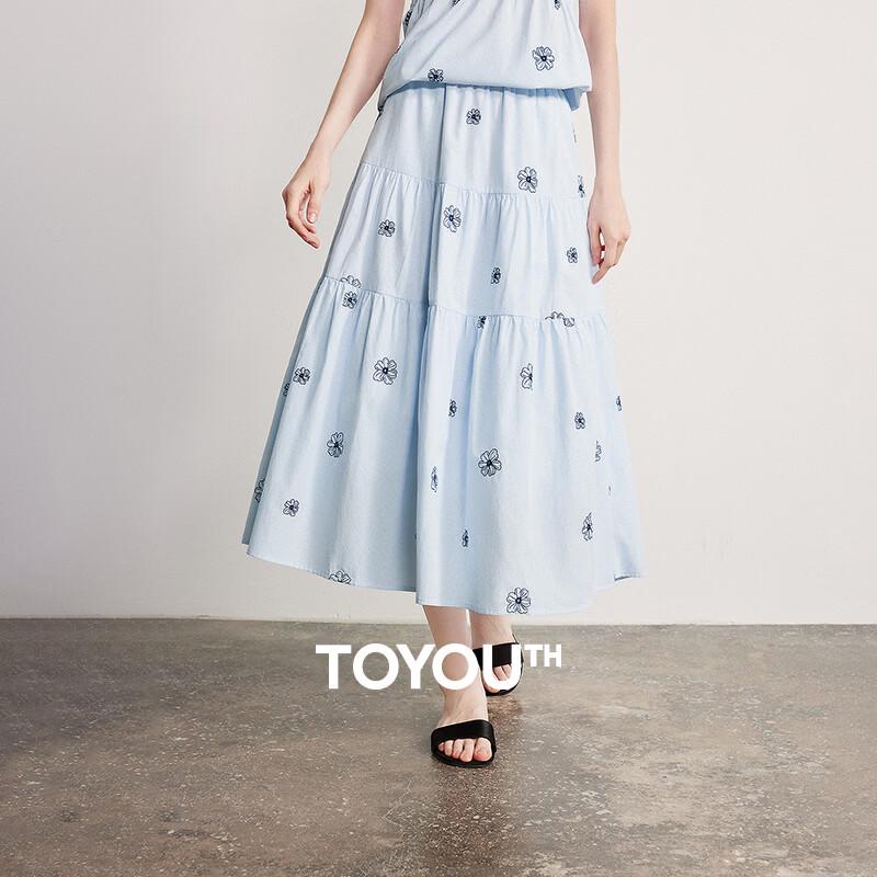 Chuyu Women s Striped Floral Embroidered A-Line Tiered Skirt L