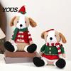 Plush Dog with Sweater Christmas Stuffed Animal Toy, Soft Puppy Doll Santa Hat for Gift Scarf Table, Fireplace, Holiday Party Decor, Lovers