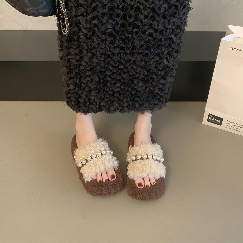 Fashion super fire cotton slippers senior college style thin thick bottom fluffy slippers women's wear