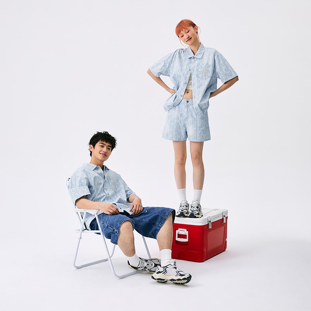 New MLB MONOGRAM Collection New York Yankees SS25 Denim Shorts Women's Light Blue 3FDPM0253-50BLL