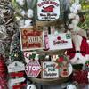 Christmas Tiered Tray Decor, Rustic Farm-House Xmas Wooden Signs Decorations For Kitchen Home Table Party Supplies, Tray Not Include