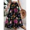 Plus Size, Elegant Floral Print Polyester Skirt - Casual A-Line, Non-Stretch Fabric, with Elastic Waistband and Ruffled Hem